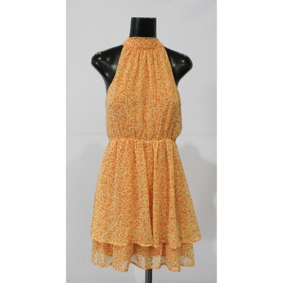 Sienna Sky Dresses & Skirts - Sienna Sky Dress Orange White Floral Print Halter Neck Sleeveless